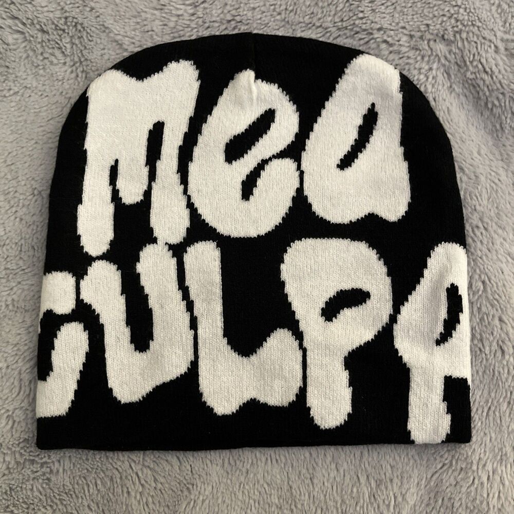 Mea Culpa Knit Beanie Hat Y2K Fashion Skull Cap Unisex Kpop Winter Warm